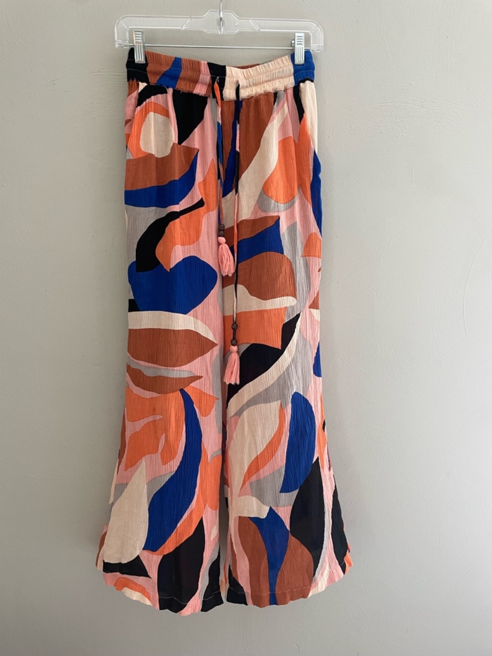 True Destination Abstract Print Wide-Leg Pants with Drawstring Waist Size XS